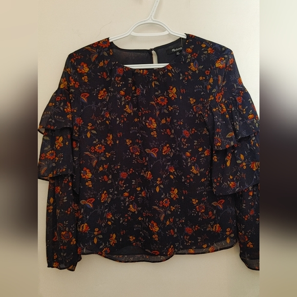 Madewell ruffle sleeve top in climbing vine size extra small - Picture 3 of 7